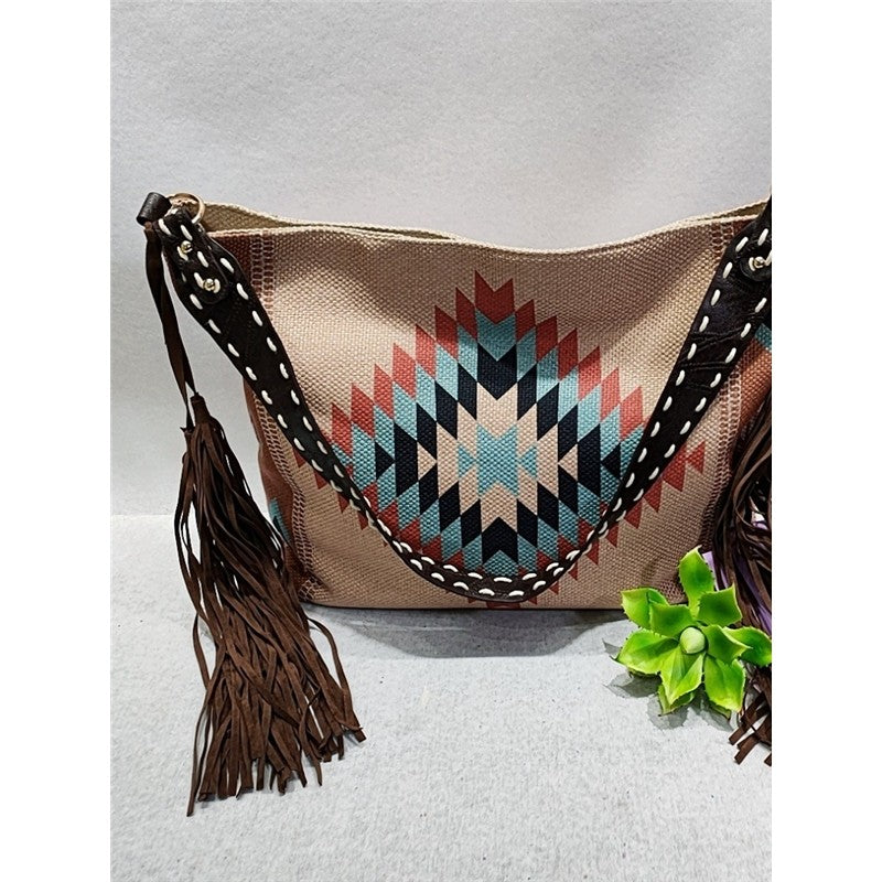 Ethnic Pattern Tassel Shoulder Bag