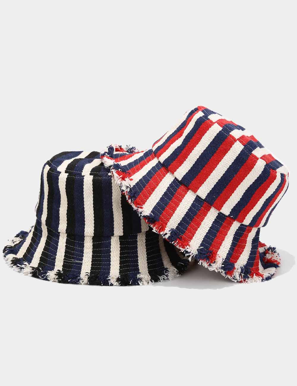 Trendy Striped Frayed Edge Fisherman Hat