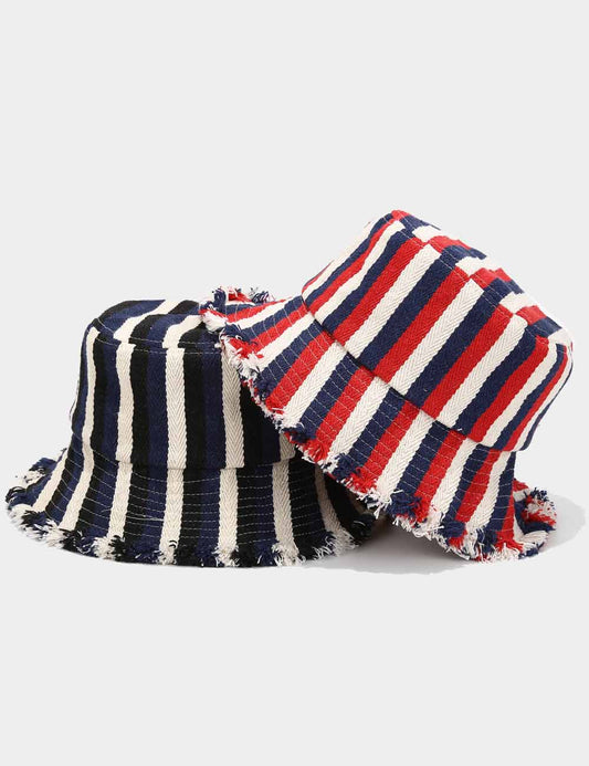 Trendy Striped Frayed Edge Fisherman Hat