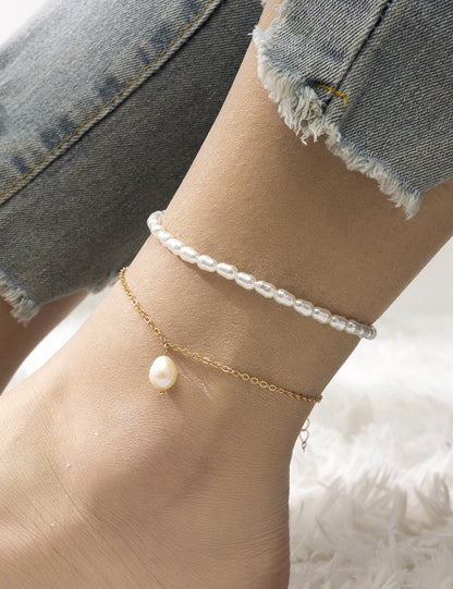 Simple Multi-Layer Pearl Anklet