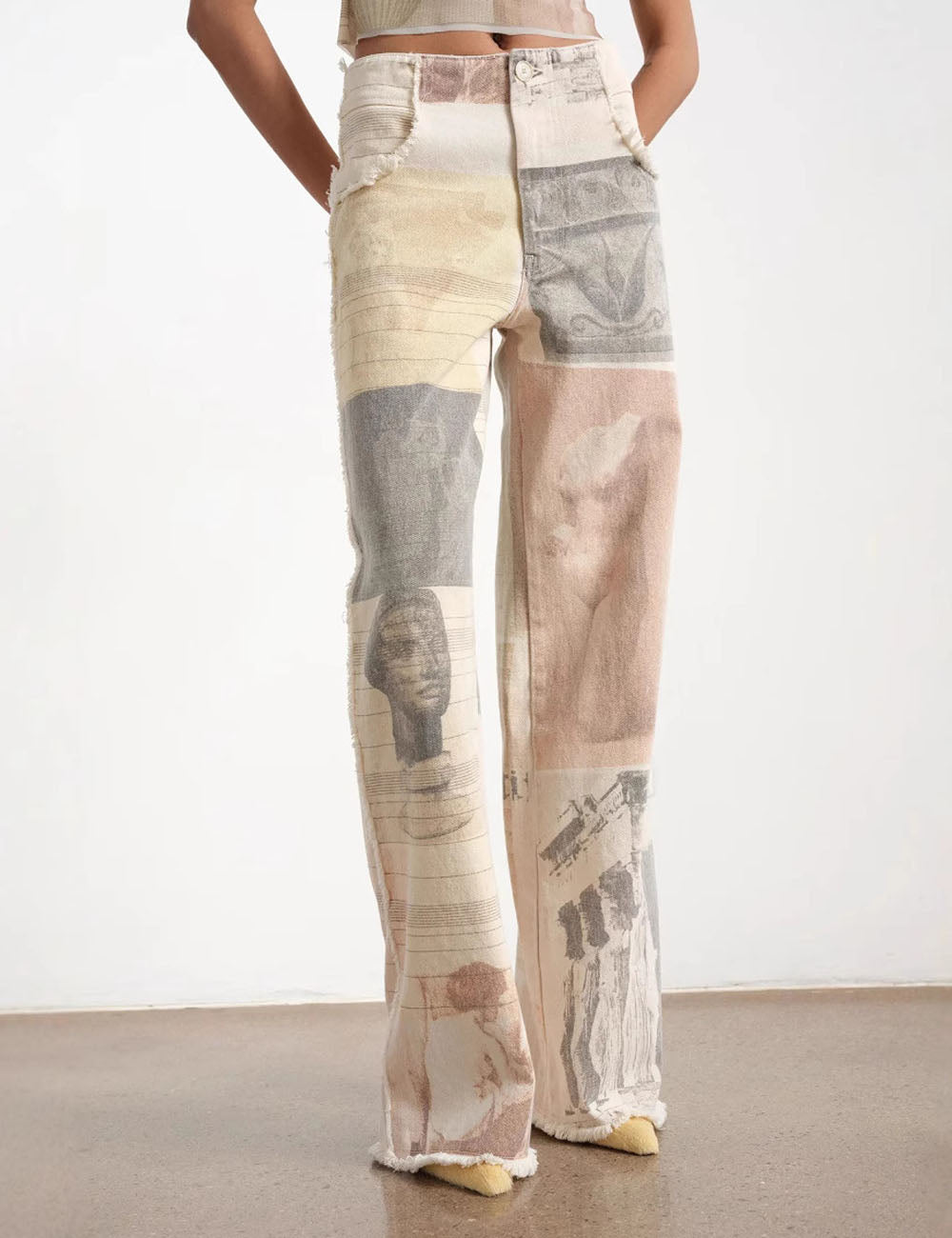 Vintage Printed High Waist Straight Leg Jeans