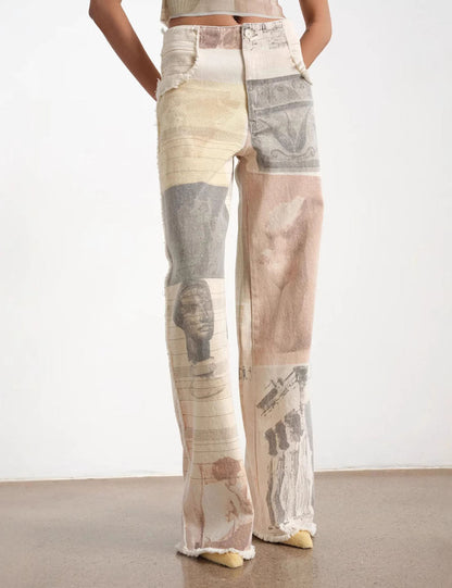Vintage Printed High Waist Straight Leg Jeans