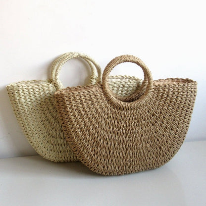 Casual Round Handle Straw Woven Handbag