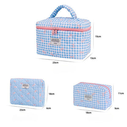 Sweet Color Block Plaid Bow Make Up Bag