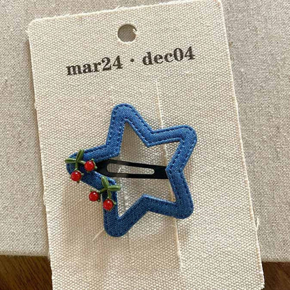 Letter Cute Cherry Denim Hair Clip