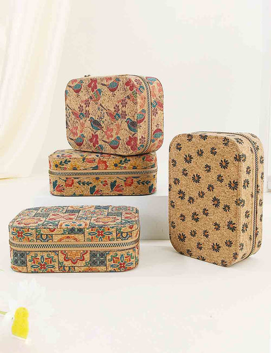 Vintage Floral Cork Large Capacity Jewelry Case