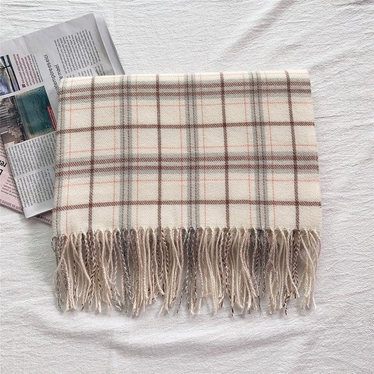 Thick Plaid Print Tassel Shawl Scarf