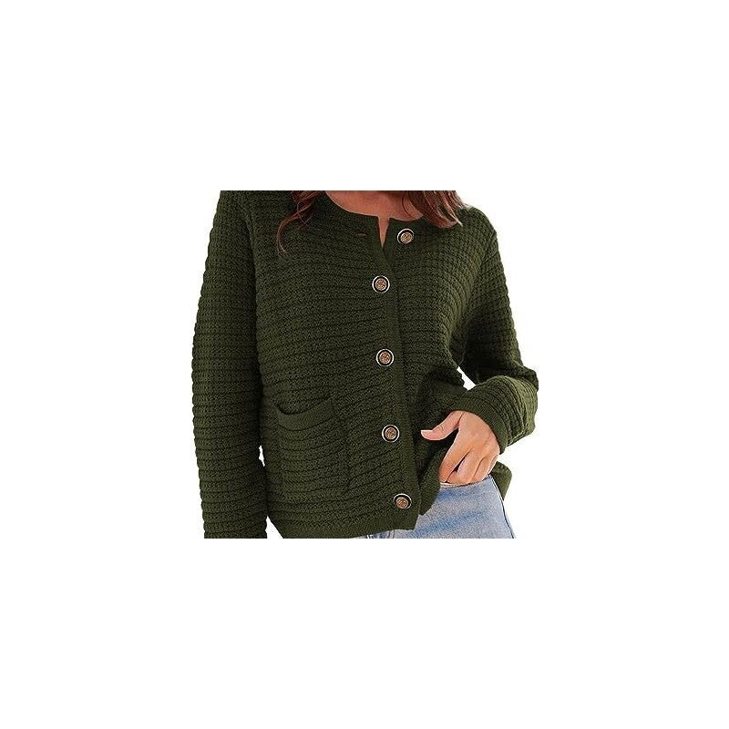 Plain Round Neck Knit Cardigan