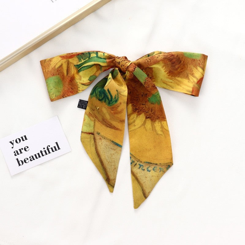 Vintage Elegant Oil Painting Long Silk Scarf