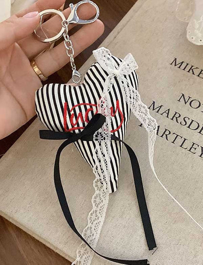 Lace Plush Striped Love Bag Charm