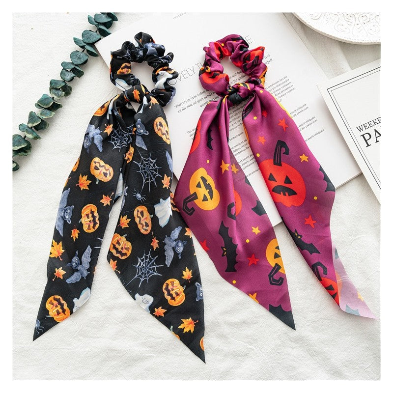 Halloween Printed Satin Scarf Scrunchies