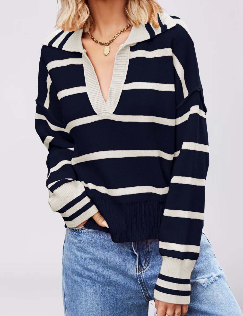 Trendy Splice Striped Oversized Knit Sweater