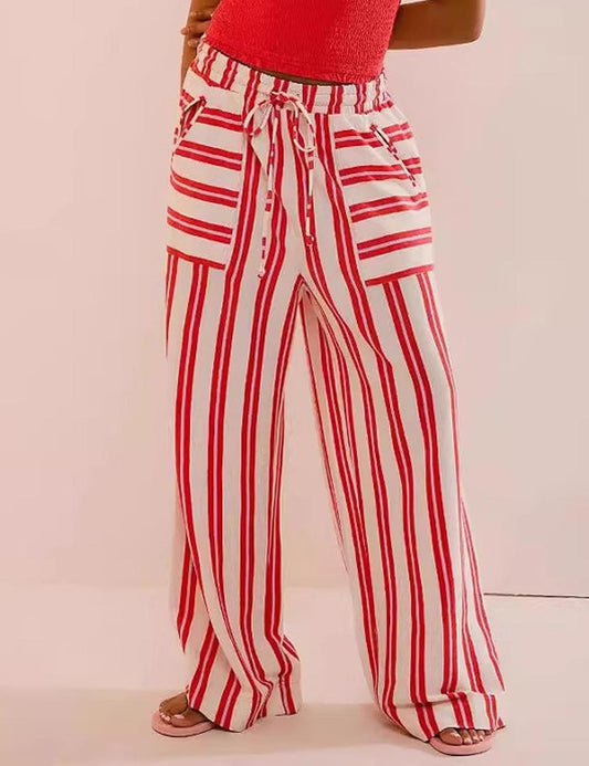 Color Block Striped Drawstring Wide-Leg Pants