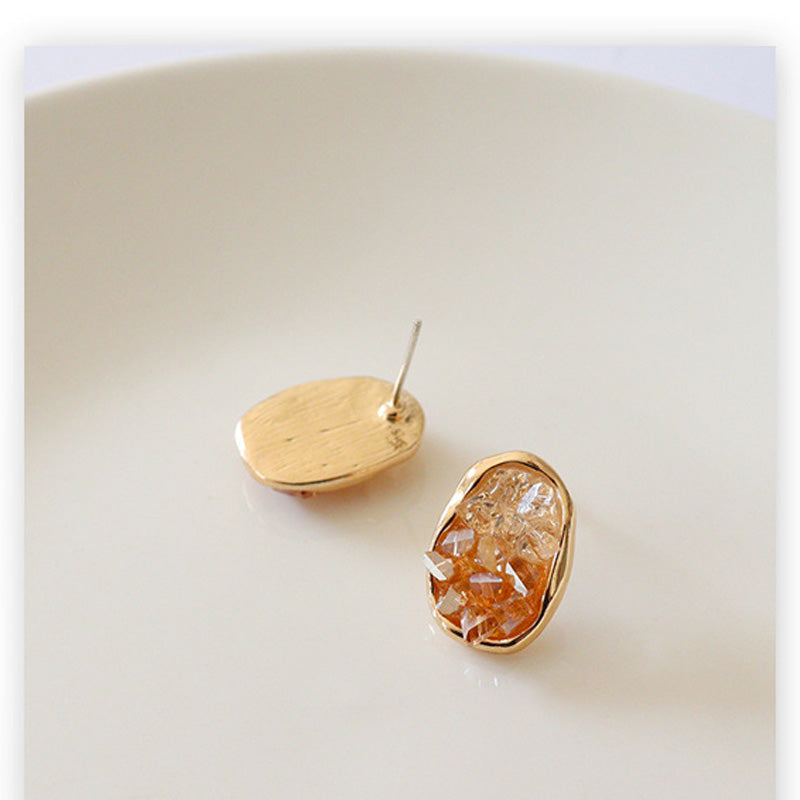 Gold Plated Oval Crystal Stud Earrings