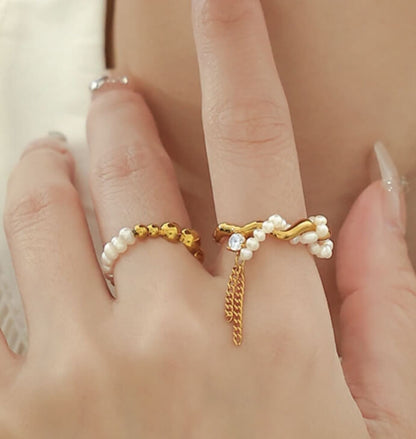 Vintage Gold Chain Tassel Open Adjustable Ring