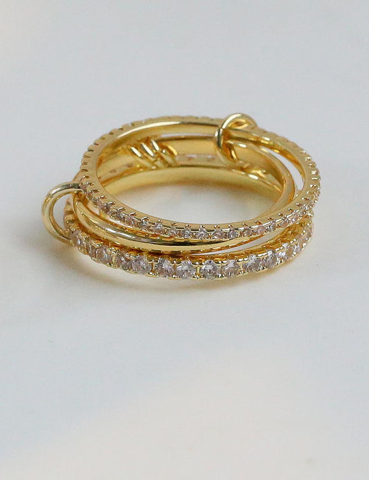 Color Block Rhinestone Interlocking Stackable Rings