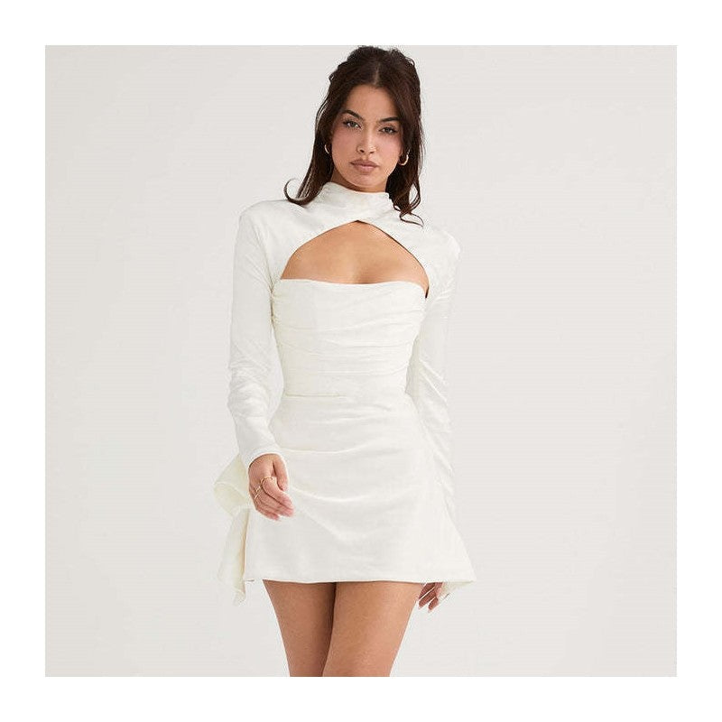 Short Hollow Out Long Sleeve Cocktail Dress