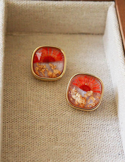 Vintage Floral Geometric Stud Earrings