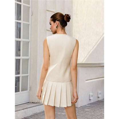 Sleeveless Vest Pleated Skirt Set