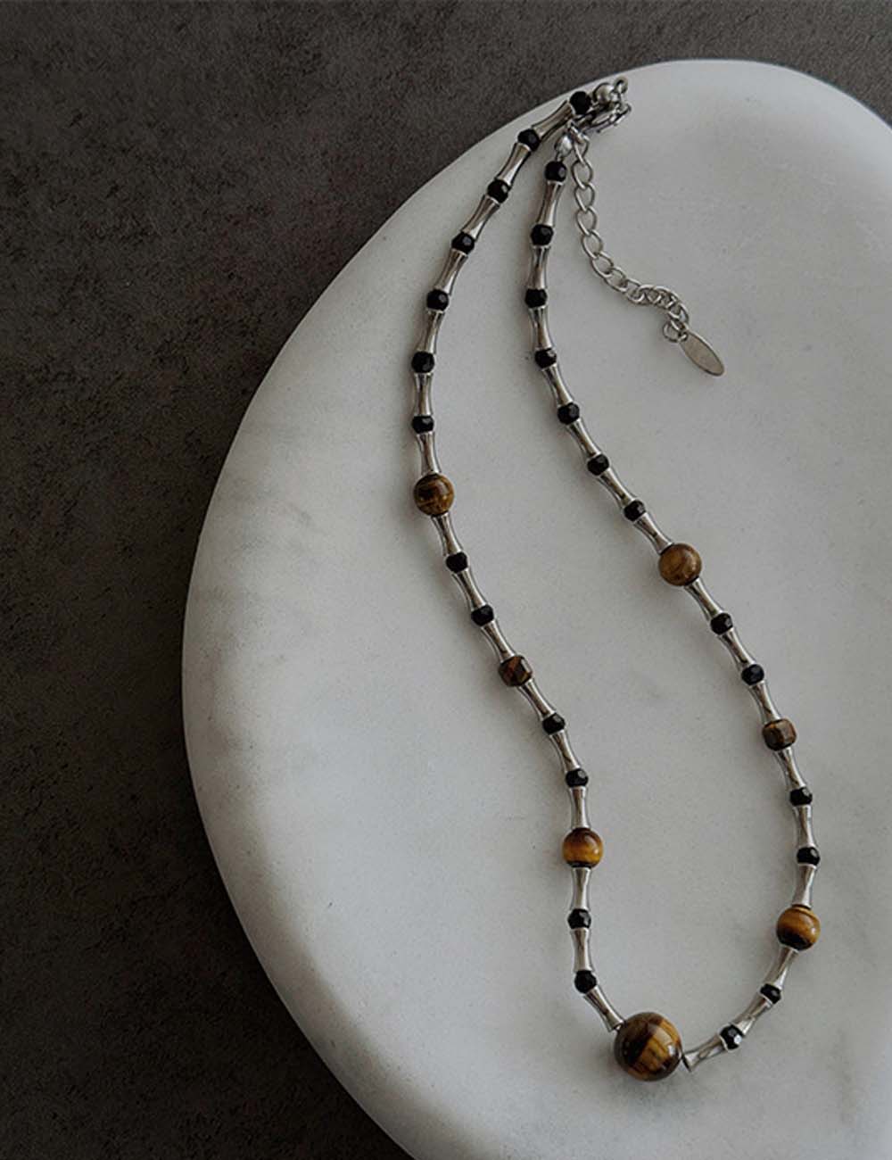 Retro Handmade Bamboo Tiger Eye Necklace