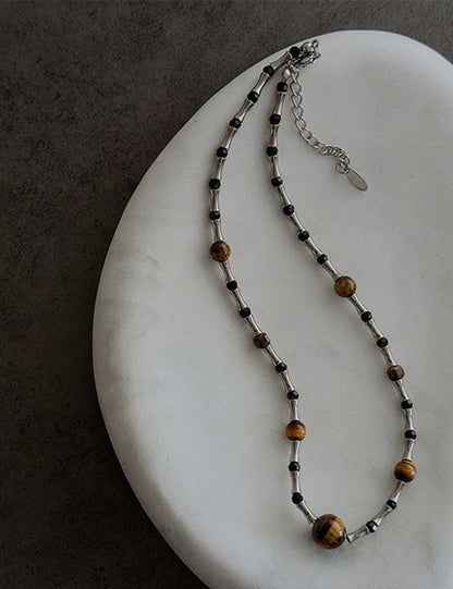 Retro Handmade Bamboo Tiger Eye Necklace