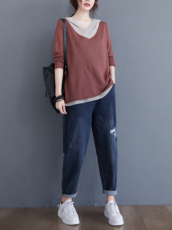 Original False Two Knitting T-Shirt Thin Sweater