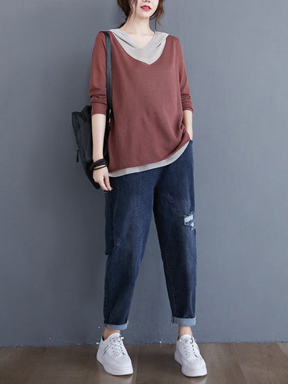 Original False Two Knitting T-Shirt Thin Sweater