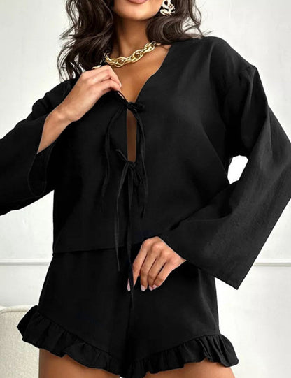 Flounce String Tie Homewear Sets