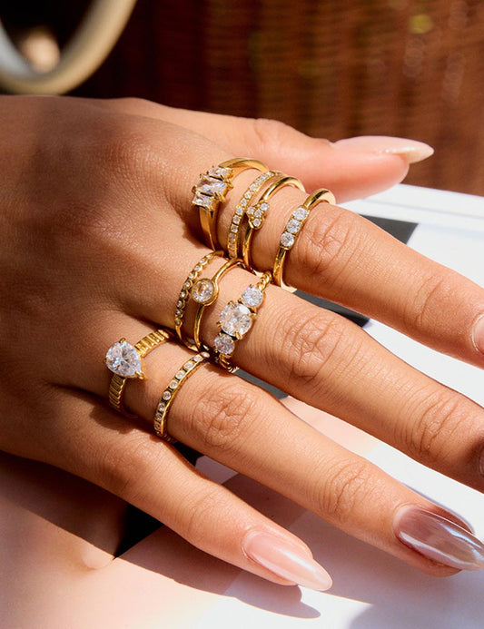 Luxury Gold Plated Geometric Zircon Ring