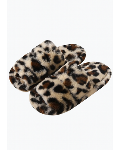 Fluffy Fuzzy Leopard Print Two Band Slipper