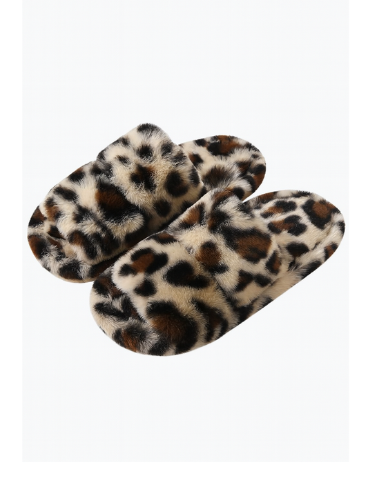 Fluffy Fuzzy Leopard Print Two Band Slipper