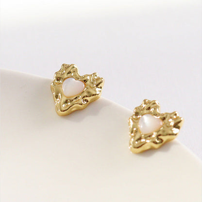 Gold Plated Heart Pearl Stud Earrings