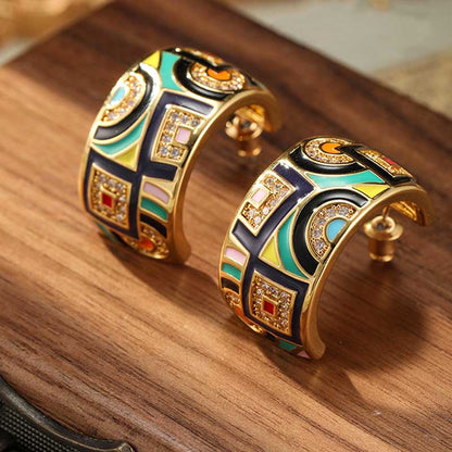 Vintage Flower Enamel Heart Drop Earrings