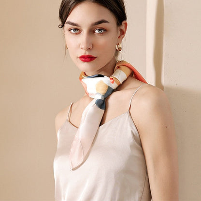 Elegant Printed Square Silk Imitation Scarf