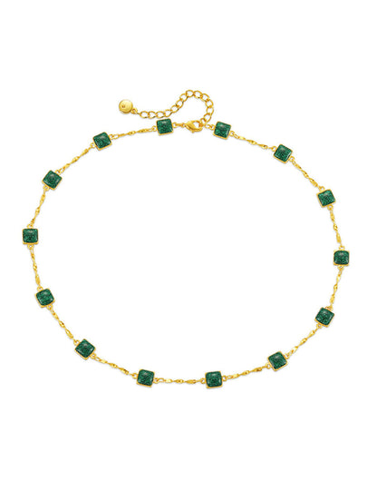 Bohemian Emerald Small Square Choker Necklace
