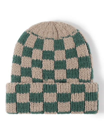 Plaid Contrast Color Warm Knit Beanie