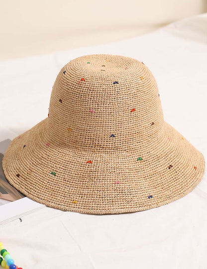 Simple Colorful Dots Raffia Straw Bucket Hat