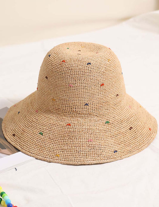 Simple Colorful Dots Raffia Straw Bucket Hat