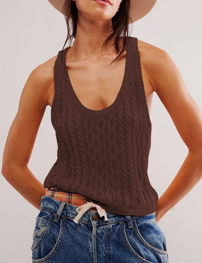 Casual Simple Twist V-Neck Knit Vest