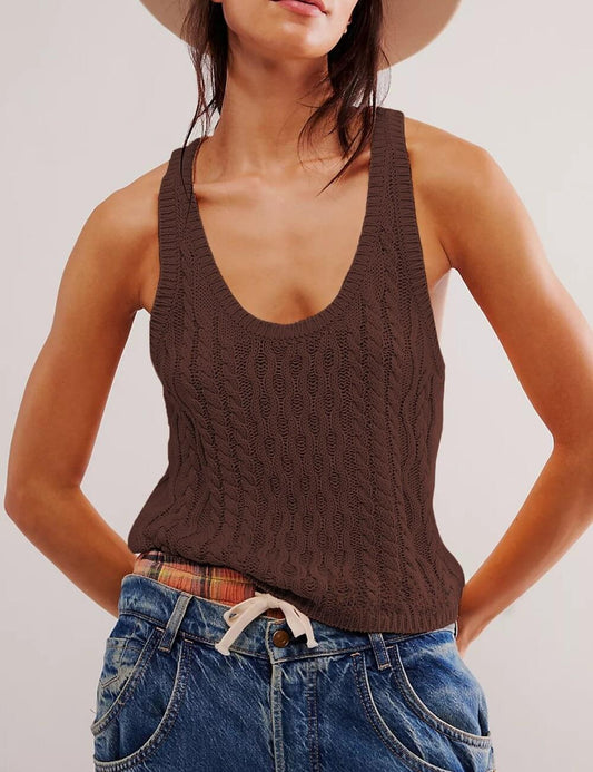 Casual Simple Twist V-Neck Knit Vest