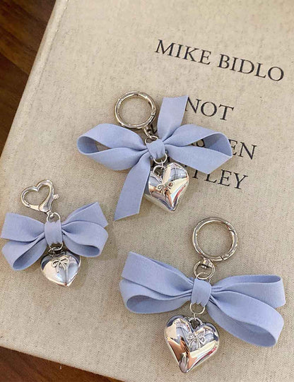 Cute Heart Solid Color Bow Knot Keychain