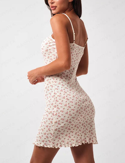 Slim Floral Spaghetti Loungewear MIni Nightdress