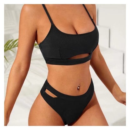 Solid Color Hollowed Out Bikini