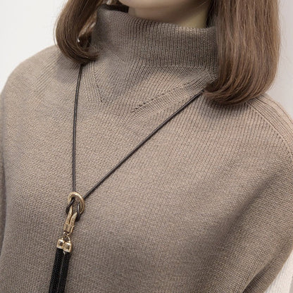 Half Turtleneck Solid Color Sleeveless Bandage Casual Loose Knitted Vest