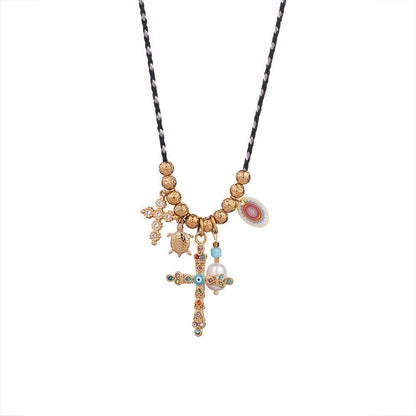 Street Oil Drop Heart Cross Necklace