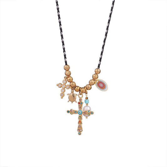 Street Oil Drop Heart Cross Necklace