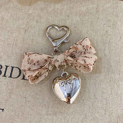 Elegant Floral Print Bow Heart Keychain Charms