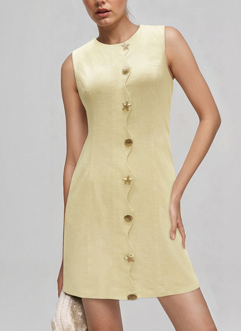 Slim Metal Buttons Sleeveless Mini Dress