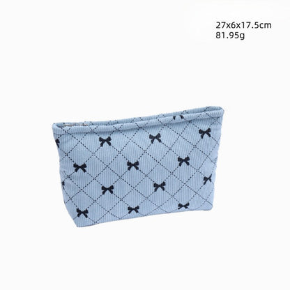 Corduroy Bow Print Large Capacity Make Up Bag