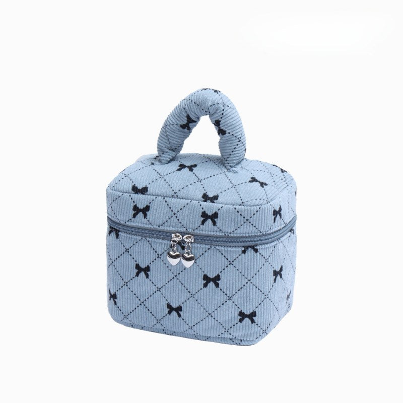 Corduroy Bow Print Large Capacity Make Up Bag